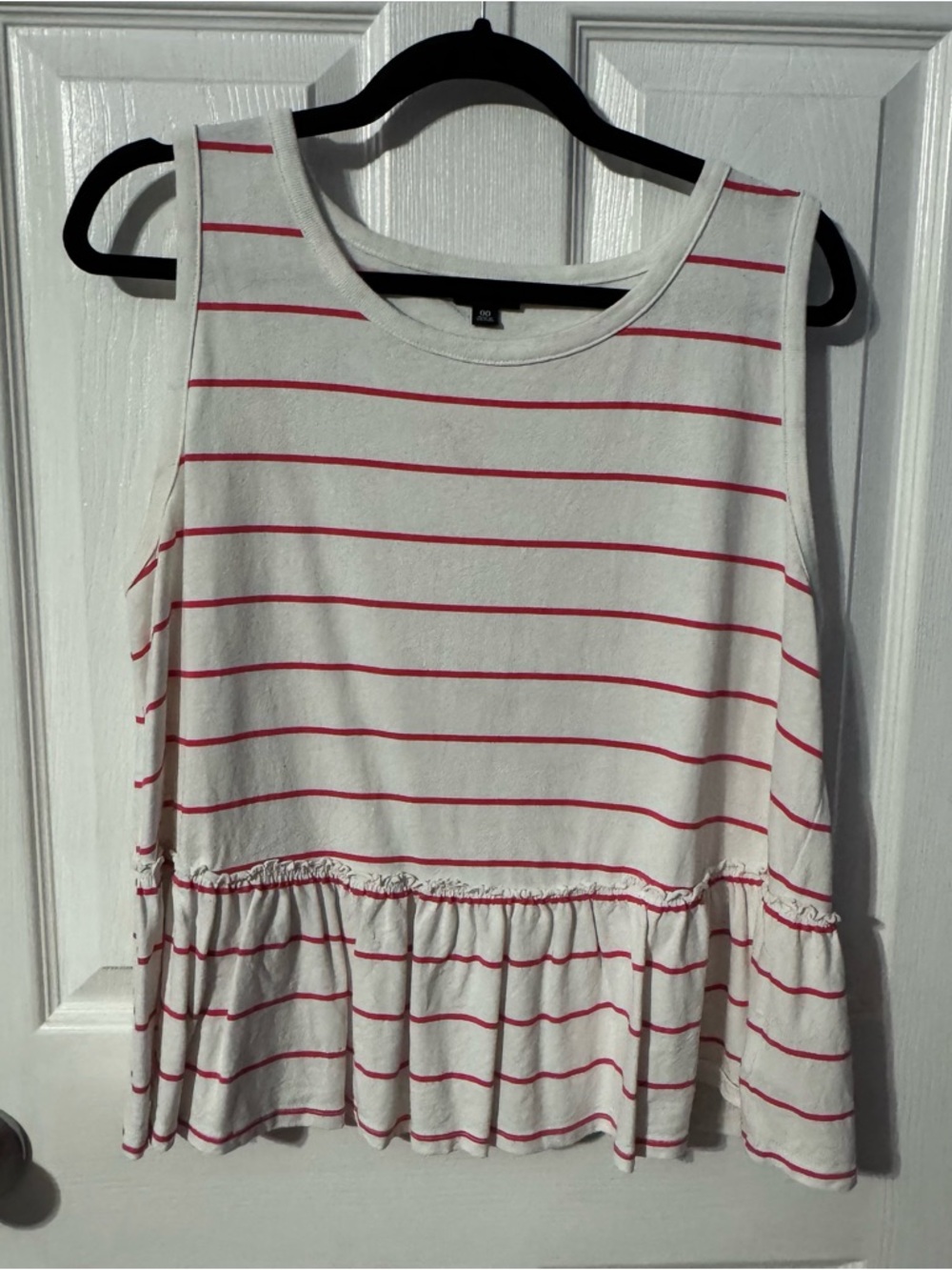 Striped Peplum Tank Top - White with Red Stripes